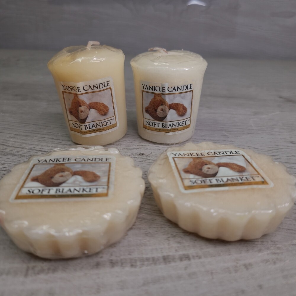 Yankee Candle Soft Blanket Wax Melt Tart Lot of 2 + Votive Candle Lot of 2 NEW